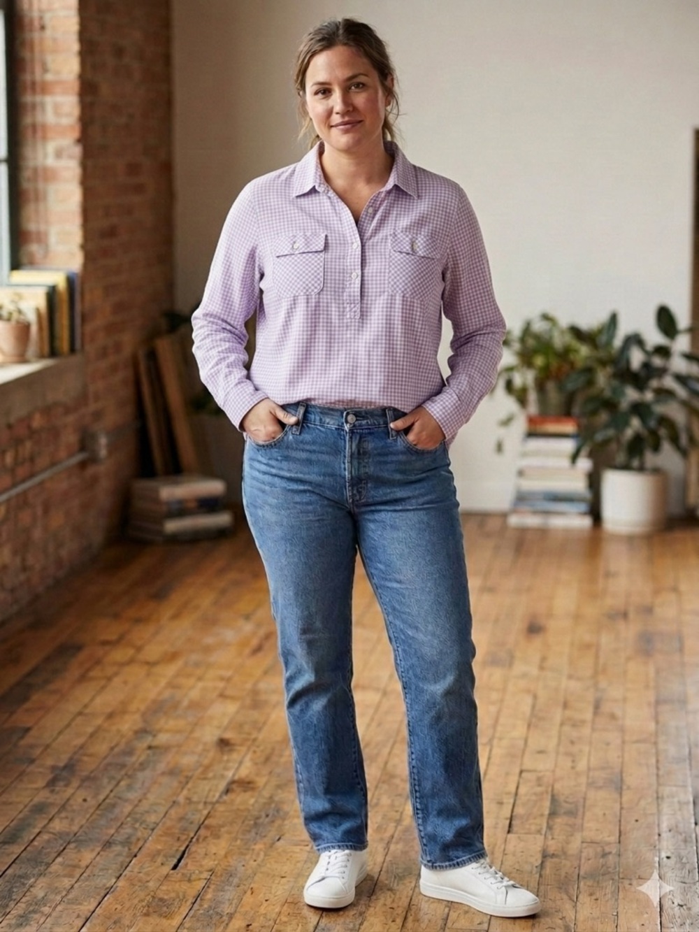 Levi’s Lilac Lavender Gingham Lightweight Cotton Popover Shirt XL
